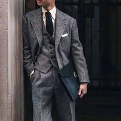 Voguable Peaky Blinders Men's 3-Piece Suit Vintage Plaid Autumn/Winter Heavyweight New Style Jacket+Vest+Pants Slim Fit Formal Suit voguable