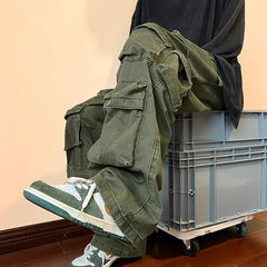 Y2k Men's Cargo Pants Multi Pocket Male Hiphop Overalls High Street Safari Style Trousers Summer New Streetwear voguable