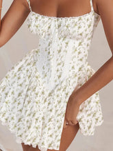 Voguable Women Flower Print Corset Dress Lace Trim Square Collar Spaghetti Strap Sleeveless Mini Dress Y2k Lace Up Holiday Party Dress voguable