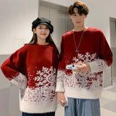 Winter New Round Neck Red Couple Christmas Sweater Soft Thick Snowflake Pattern Ins Vintage Loose Pullovers Men's Winter Sweater voguable