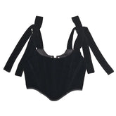 Goth Pentagram Black Camis Y2k Vintage Velvet Sexy Corset Tops Gothic Halter Backless Hollow Short Tops Basic halter top voguable