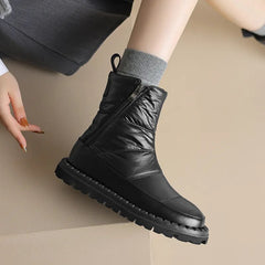Winter New Warm Women Ankle Boots Platforms Fashion Zipper Casual Snow Boots Round Toe Leisure Shoes Woman Silvery Boots voguable