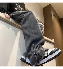 Men's jeans fashion Side Zipper Pants New Fashion men streetwear Jeans Loose Straight Denim Pant Mens jeans homme hip hop voguable
