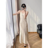 Voguable Women Satin Cami Dress V Neck Sleeveless Floral Pattern Midi Length Elegant Party Evening Dress voguable