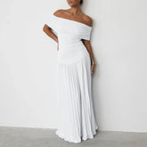Dresses Summer Elegant Skinny Fit Solid Color Strapless Off Shoulder Fit and Flare Maxi Dresses For Women voguable