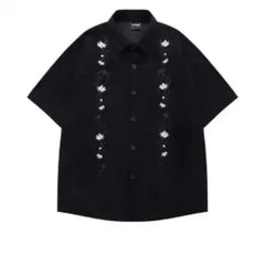 Voguable Casual and Versatile Men's Retro Japanese Trendy Brand Short-sleeved Shirt Fashionable Casual Loose Cardigan voguable