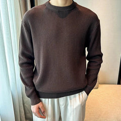 New Korean Retro Men Basic Sweater Luxury Knitted Solid Color O Neck Long Sleeve Pullover Casual Slim Premium Quality Knitwear voguable