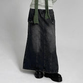 Voguable Vintage Pocket Split Washed Denim Maxi Skirt High Waist Women Y2K Streetwear Long Skirts Harajuku Korean Fairy Grunge voguable