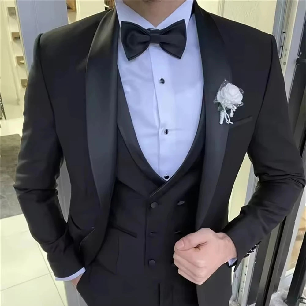 Voguable Jacket+Vest+Pant High Quality Wedding Groomsmen Suit 3 piece Men Simple Business Elegant Fashion Job Interview Gentleman Suit voguable