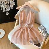 Voguable Sweet Hanging Neck Diamond Tops For Women Sexy Sleeveless Camisole Shirt Fashion Ruffles Pullovers Blouse voguable