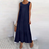 Voguable New Dresses Woman Fashion Summer Solid-color Cotton-linen Sleeveless Plus Size Women's Loose-fitting Long Dress Skirt voguable