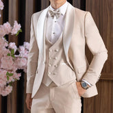 Voguable Men Suit 3 Pieces Beige With White Lapel For Wedding Birthday Business Banquet Office Work Tuxedo Set Jacket Vest With Pant voguable