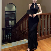 Voguable Sexy Black Long Slim Dress Women Summer Elegant Turtleneck Sleeveless Bodycon Vestidos Evening Club Party Chic French Trumpet voguable