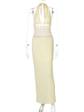 Voguable Splice Mesh See Through Long Dress Female Fashion Sexy Backless Deep V neck Elegant Banquet Dress High Street Lace Up lollapalooza outfit spring outfits voguable
