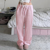Drawstring Low Rise Pink Casual Pants y2k Basic See Through Pants y2k Aesthetic Straight Trousers for Women Korean Style voguable