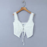 Sexy white lace crop tops women Summer casual lace tank top for women cute tops front tie corset top korean streetwear y2k Pbong