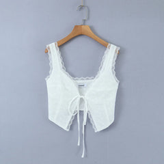 Sexy white lace crop tops women Summer casual lace tank top for women cute tops front tie corset top korean streetwear y2k Pbong