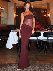 Spaghetti Strap Sheer Lace Sexy Maxi Dress For Women Elegant Hollow Out Sleeveless Backless Bodycon Evening Long Dress voguable