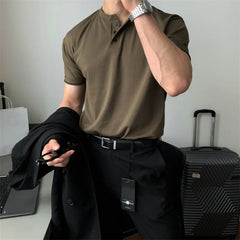 Summer Men‘s Short Sleeve Henley Neck T Shirts American Retro Casual Beach T-shirts Loose High-Quality Fitness Sports Shirt Tops voguable