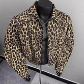 American Retro Leopard Print Jacket Men's Korean Style Style High-end Handsome Short Jacket Trendy High Street Style Denim Top voguable