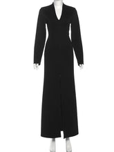 Voguable Single-Button Maxi Dress Women Front Split Full Sleeve v-Neck Elegant Classic Office Streetwear Fashion Slim Vestidos voguable