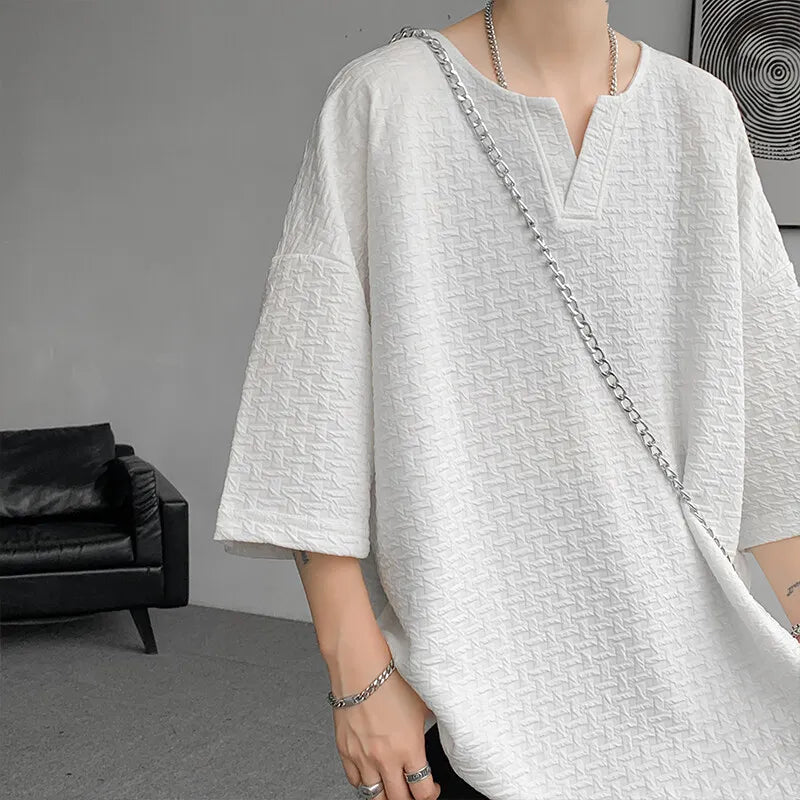 Mens V Neck Loose Fit Tshirt Summer Fashion Comfort Breathable Casual Streetwear Trendy Tee Lightweight Premium Fabric Crew Neck voguable