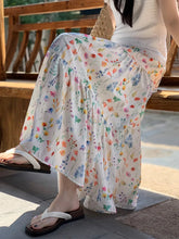 Voguable Sweet Floral A-line Long Skirt for Woman Summer Elegant High Waisted Ruffle Hem Skirts Women All Match Spliceing Midi Cake Skirt voguable