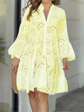 Voguable Cotton Lace Short Party Dresses A-Line Slim Sexy Midi Dress Women Clothing Hollow Out Flare Sleeve Fashion Vestidos voguable