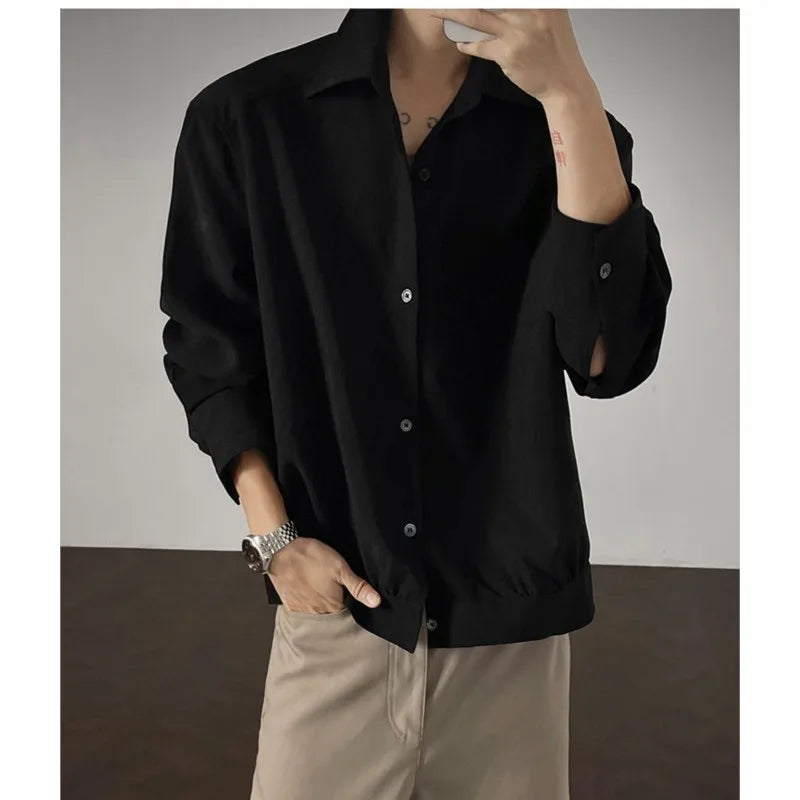 Shirt men Korean Style Loose Fit Square Neck Plain Color Long Sleeve Shirt Man Autumn New Trendy Youth Dance Shirts Oversized voguable