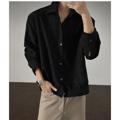 Shirt men Korean Style Loose Fit Square Neck Plain Color Long Sleeve Shirt Man Autumn New Trendy Youth Dance Shirts Oversized voguable