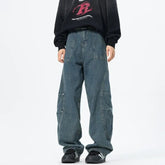 Patchwork style Men's Baggy Straight Jeans Personality unisex Fashion Korean High Street Denim Pants Streetwear Male Trousers voguable
