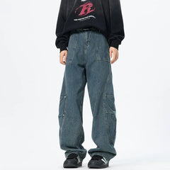 Patchwork style Men's Baggy Straight Jeans Personality unisex Fashion Korean High Street Denim Pants Streetwear Male Trousers voguable