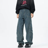 Patchwork style Men's Baggy Straight Jeans Personality unisex Fashion Korean High Street Denim Pants Streetwear Male Trousers