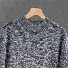 New Japanese Retro Men Sweater Light Luxury Knitted O Neck Grey Long Sleeve Pullover Casual Loose Premium Thickened Knitwear voguable