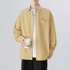 6 Colors Men's Baggy Long Sleeve Shirt Fashion Korean Lapel Coat Tops Youth Casual Classic Simple Male Clothes Trendy Brand voguable