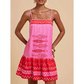 Voguable European and American - women's clothing print Bohemian elegant suspender vacation style casual loose dress voguable