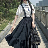 New Sweet Women Skirt Preppy Style Strap Long Skirt Ruffles Loose Cute Student Casual Skirt Female Skirts HOT