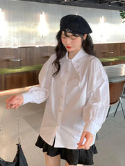 Voguable Elegant Buttons Sweet White Shirt Women Fashion Long Sleeve Simple Blouse Korean Preppy Style Casual All Match Female Tops voguable