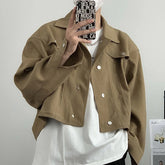 Spring Clothing Men's Leisure Short Jacket Streetwear Solid Color Button-down Collar Korean Harajuku Long Sleeve Luxury Coats voguable