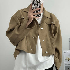 Spring Clothing Men's Leisure Short Jacket Streetwear Solid Color Button-down Collar Korean Harajuku Long Sleeve Luxury Coats voguable