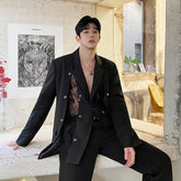 Voguable 2024 Spring Niche Designer Splicing Lace Blazer Outerwear Men's High Street Elegant Original Fashion Suit Jacket voguable