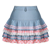 Y2k Kawaii Denim Skirt Mini Party Sweet Ball Gown Aesthetic High Waist Skirts 4 Layer Ruffle Cake Skirts E Girls Summer Skater voguable