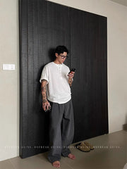 American High-end Henry Neck Short-sleeved T-shirt Men's Korean Hip Hop Tees 2025 Summer New Loose V-neck Trendy Cityboy Top voguable