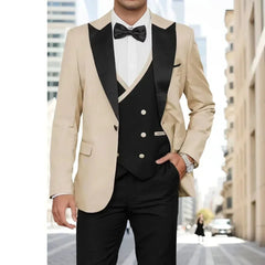 Voguable Luxury 3-Piece Men's Tuxedo Suit Blazer Vest And Pants Set for Wedding Business Prom Elegant Ceremony Formal Men's Outfit voguable