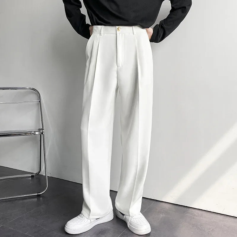 New Draped Straight Men Pants Fashion Business Korean Loose Casual White Black Gray Wide-leg Trousers Male Blazer Suit Pants voguable