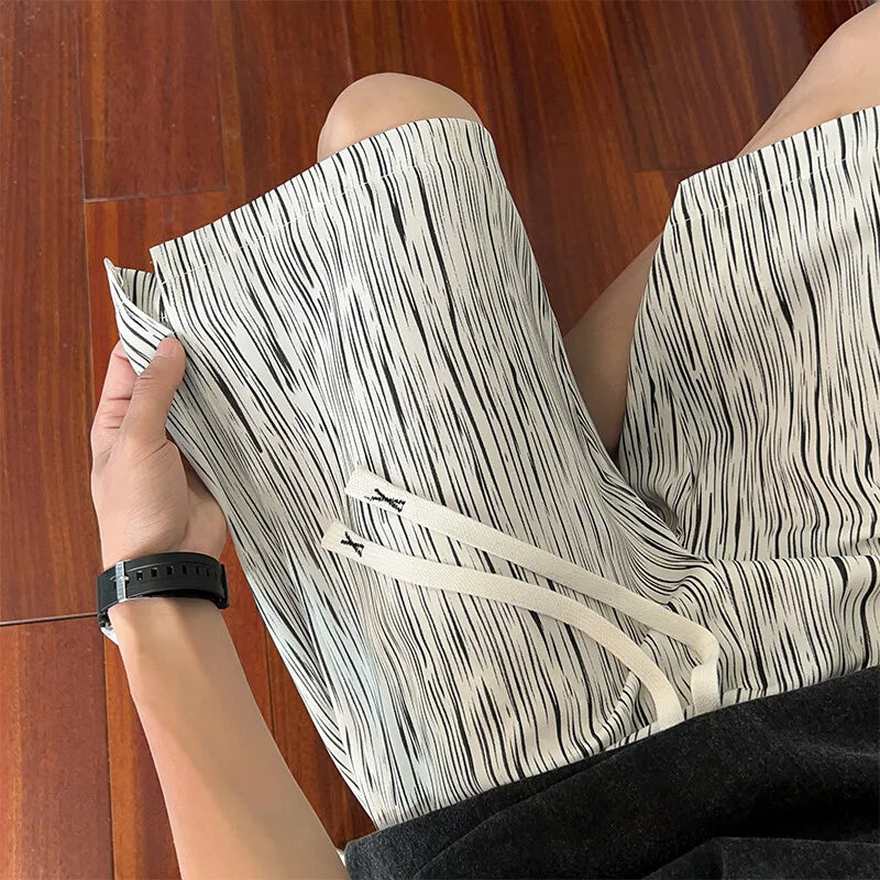 Lightweight Striped Casual Shorts Men Elastic Waistband Drawstring Summer NEW Beach Comfort Stretch Outdoor Sports Activewear voguable