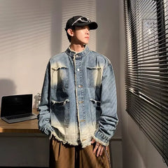 American Short Cowboy Jackets Outwear High Street Raw Edge Design Denim Jacket Man Woman Hip Hop Retro Wash Cargo Coats y2k voguable