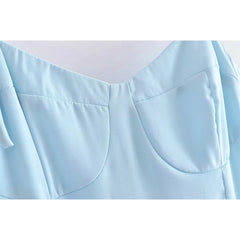 Voguable Women French Style Light Blue Front Slit Sling Dresses Sexy Sleeveless High Waist Female Holiday Summer Chiffon Dress voguable