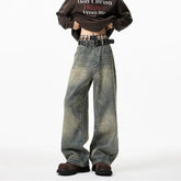 Mens Loose Straight Wide Leg Jeans Distressed Washed Vintage Oversized Floor Length Denim Pants Casual Streetwear 2025 Trendy voguable