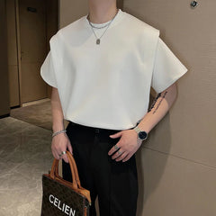 Summer Short Sleeve T-shirt Men Fashion Black White Oversized T Shirt Men Streetwear Korean Loose Round Neck Tshirt Mens Top voguable